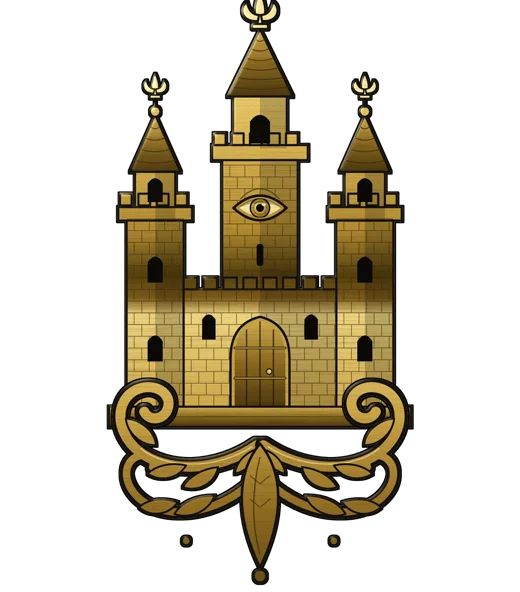 The castle device of the realm in engraved gold